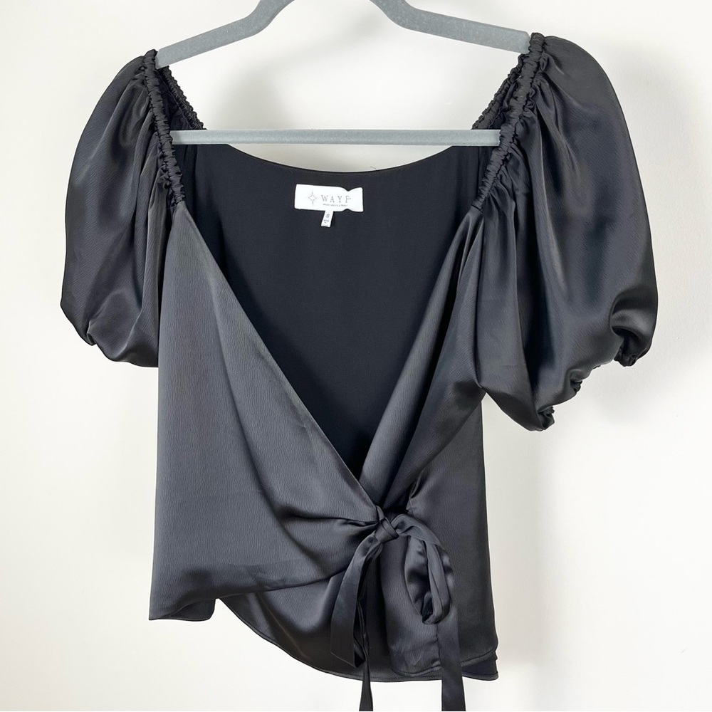 WAYF Faux Wrap Puff Sleeve Blouse - Picture 3 of 11